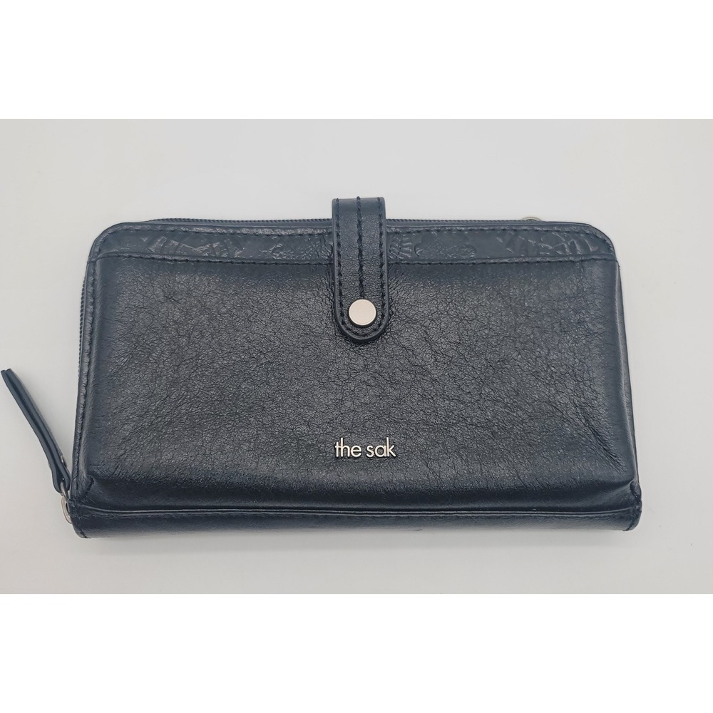 The Sak Leather Wallet Crossbody Black Organizer Zip Around Missing Strap‎